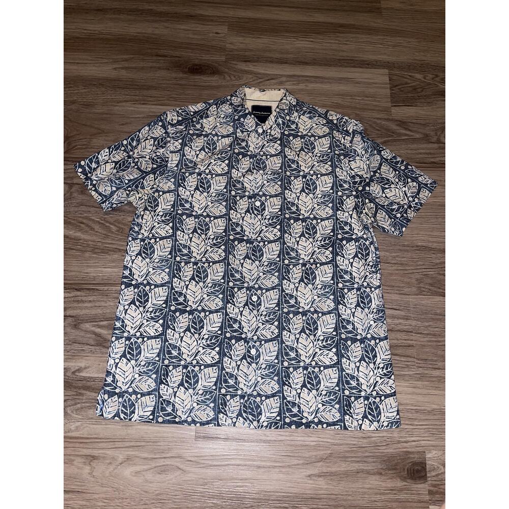 Tommy Bahama Shirt Mens Medium Blue White Limited Edition Silk Blend Hawaiian